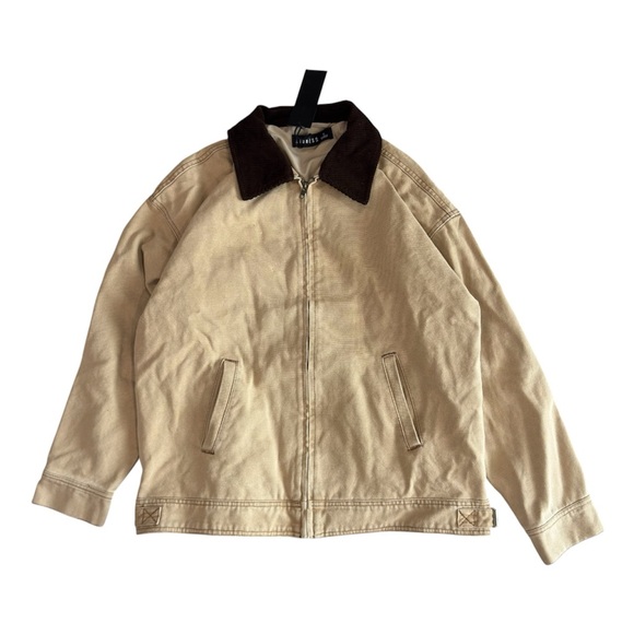 Lioness Jackets & Blazers - Lioness Beige Canvas Bomber Jacket with Dark Brown Corduroy Collar